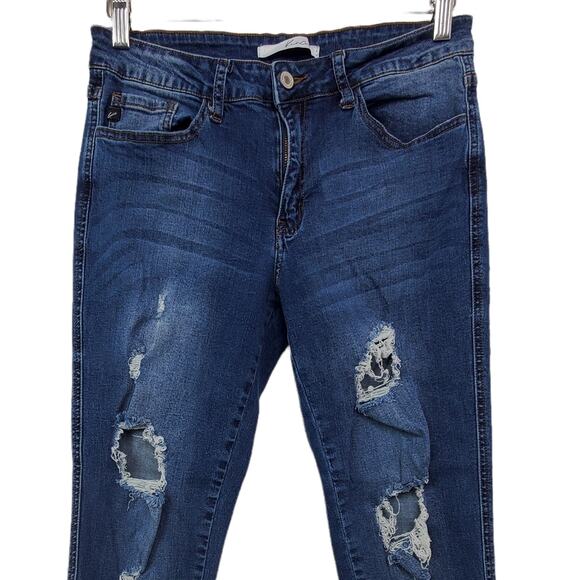 KanCan Women's Distressed Mid Rise Skinny Jeans Size 29 Raw Hem Destroyed Boho - Picture 2 of 8